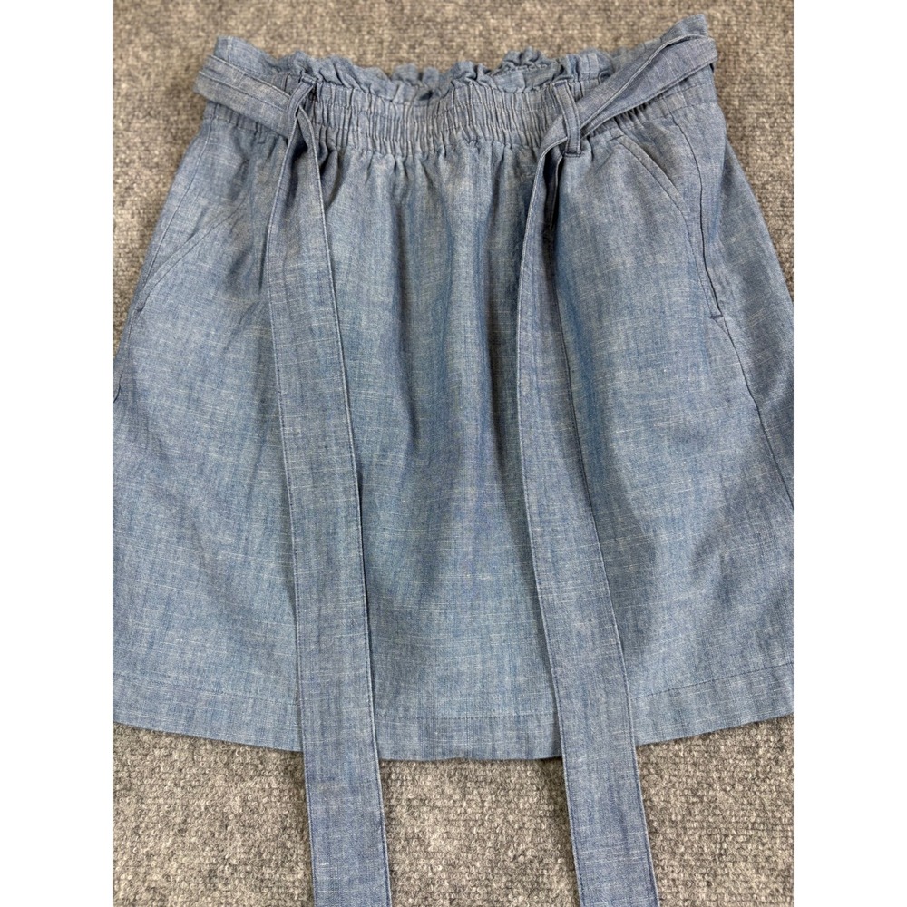 J.Crew Chambray Paperbag Waist Mini Skirt Blue Indigo Tie Belt Pockets S